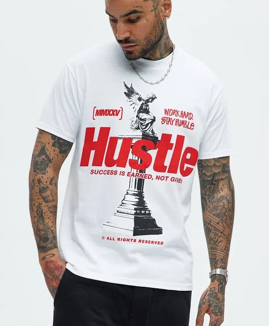 Fashion Nova Men's Hustle Statue Short Sleeve Tee Shirt