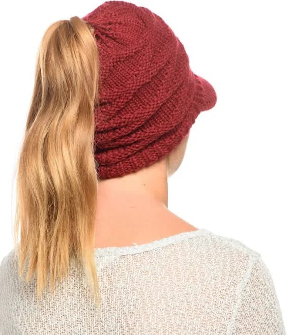 Angela & William Women's Messy Bun Ponytail Beanie with Visor