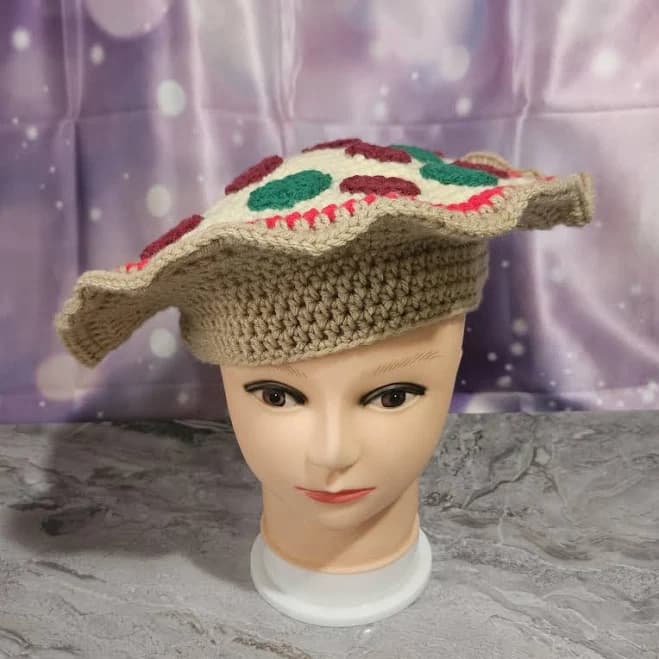 Premade Crochet Pepperoni Pizza Beret