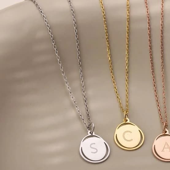14K Solid Gold Personalized Initial Disc Necklace