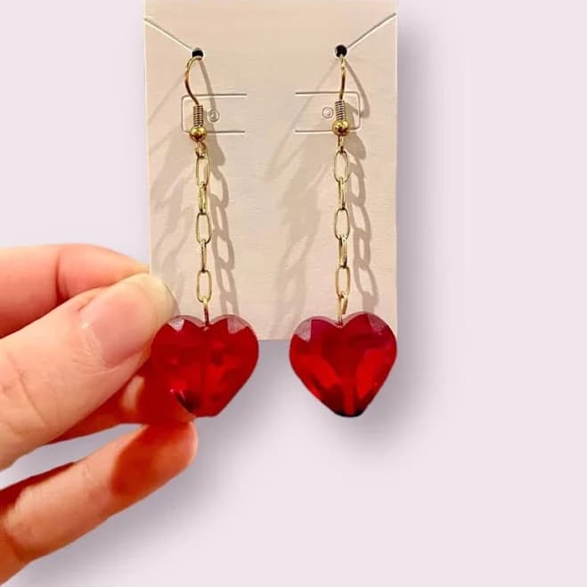 18K Gold Plated Glass Crystal Heart Drop Earrings