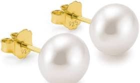 Kezef Genuine White Freshwater Cultured Pearl Stud Earrings for Women with 14K Gold-Plated 925 Sterling Silver Posts
