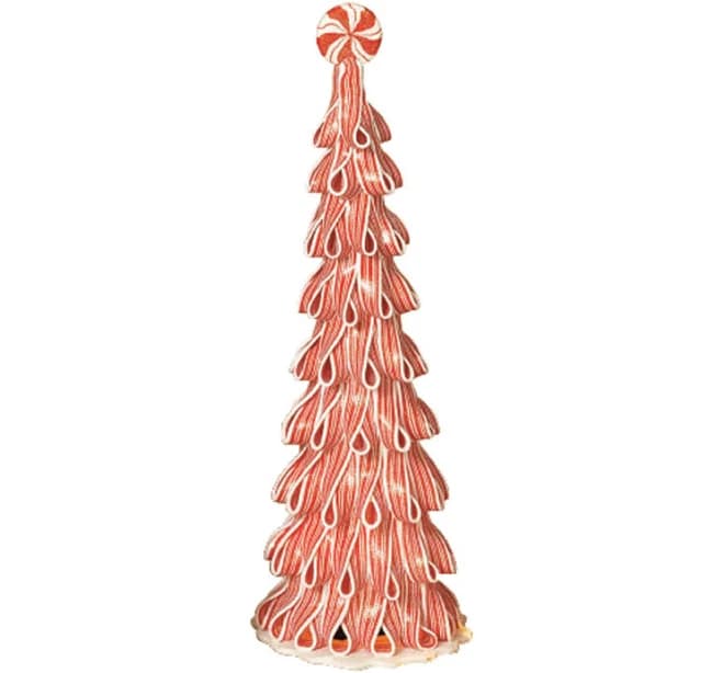Gerson Charming 18-inch Lighted Peppermint Ribbon Christmas Tree