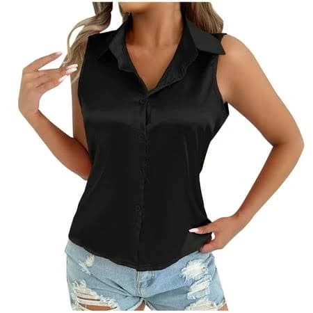 Staron Women's Casual Sleeveless Button Down Collar Tank Top