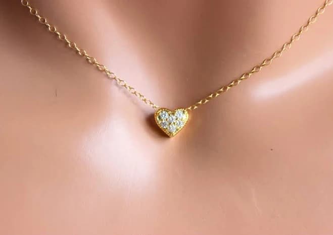 Dainty Pave Crystal Heart Charm Necklace