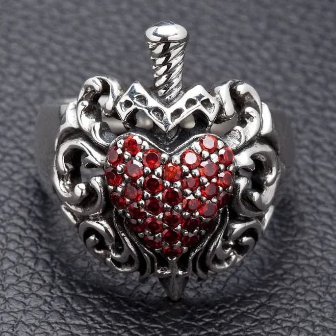 Sterling Silver Gothic Dagger Heart Ring