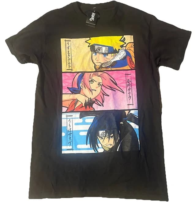 Naruto Uzumaki Sakura Haruno,M & Sasuke Uchiha Black Graphic Tee S