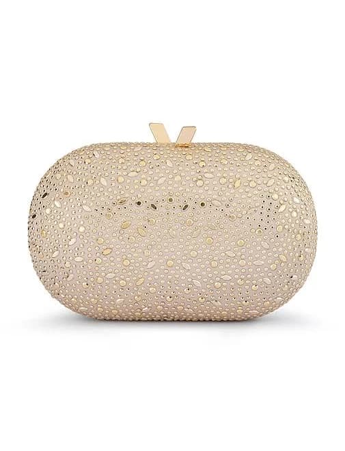 Olga Berg Faye Oval Metallic Gold Clutch