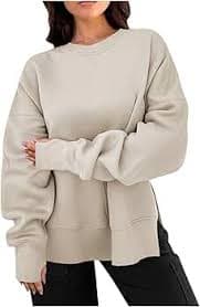 Akklian Women's Chunky Oversized Sweatshirt Crew Neck Long Sleeve Plain Side Slits Pullover Tops Fall Fashion Outfits Y2K Beige : Clothing, Shoes & Jewelry - Amazon.com