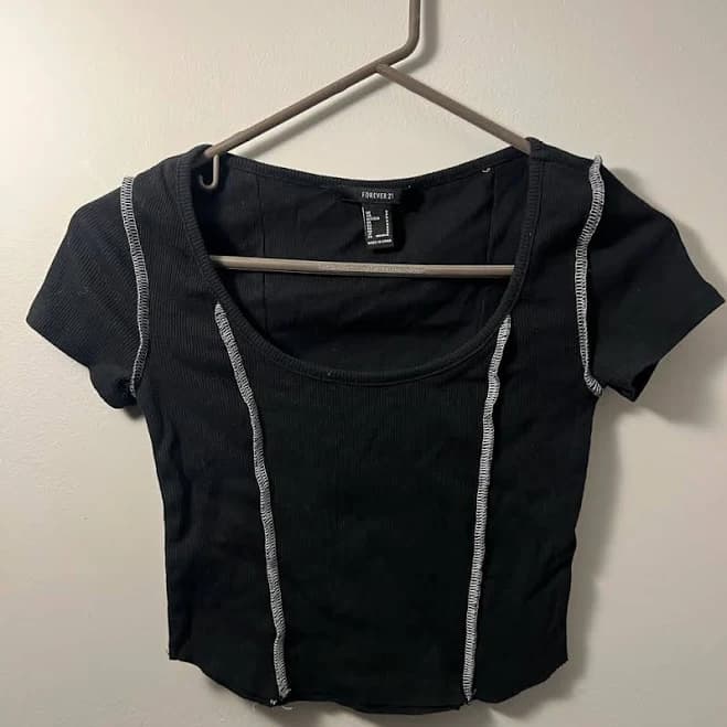 Forever 21 Tops | Forever 21 Black Crop Top With White Stitching | Color: Black | Size: S | Vanessa76511's Closet