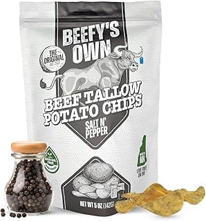 Beef Tallow Chips | Gluten Free Potato Chips | Made with Non-GMO Potatoes & Beef Tallow | Seed Oil Free | Crispy & Clean Snack | Great On-the-Go Snack | 5 oz | Salt N Pepper