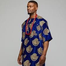 Blue Traditional Nigerian Isiagu Short Sleeve