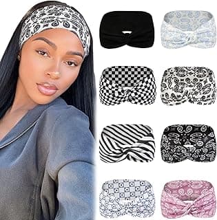 Tobeffect 8 Pcs Turban Headbands for Women, Boho Stretchy Hairbands Fashion Women's Headband Non-slip Big Large African Sport Workout Head Bands for Lady