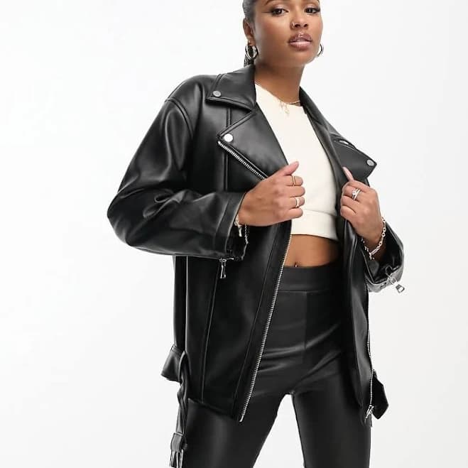 ASOS Petite Longline Oversized Faux Leather Biker Jacket