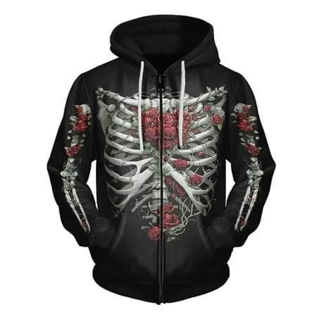 BlankRift Zip Up Hoodie Men Classic Fit Gothic Skeleton Print Long Sleeve Hoodie Fall Winter Casual Graphic Hoodies for Men, Men's, Size: Small, Brown