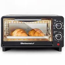 Amazon.com: Elite Gourmet ETO490 9L/4 Slice Countertop Toaster Oven with 30-Minute Timer, Adjustable Temperature Control, Includes Baking Pan and Wire Rack, Bake, Broil, Toast, Black: Home & Kitchen