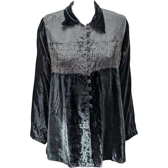 Vintage Inspired Velvet Button Down Shirt