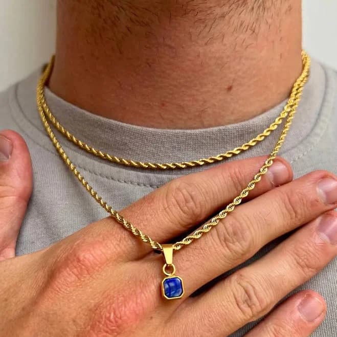Twistedpendant Men's 18K Gold Mini Lapis Lazuli Necklace