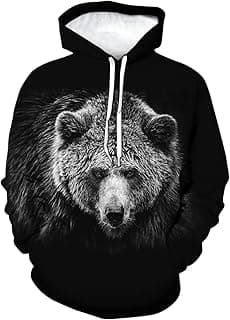 Novelty Bear Graphic Hoodie Cool Animal Print Hoodies Sweatshirt Pullover for Men Women