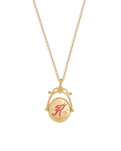 Fable England Women's K Initial Kalmia Gold Spinner Necklace