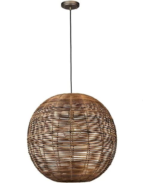 allen + roth Cleo 1-Light Raw Iron Canopy with Dark Natural Rattan Shade