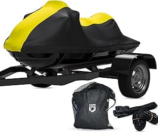 AllGuard Weatherproof Max Jet Ski Cover, Heavy Duty 600D Marine Grade Polyester, Protects from Rain, Sun, UV & More - Yellow/Black (Fits Jet Ski Length: 125" - 135")