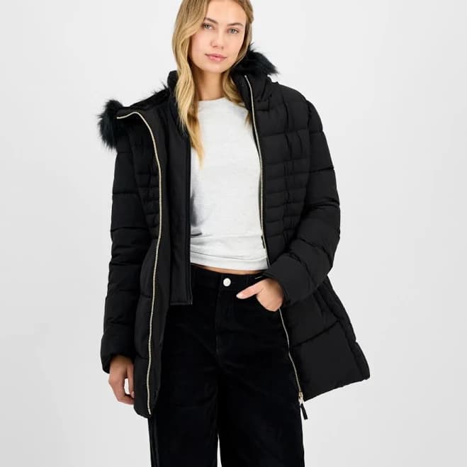 Maralyn & Me Juniors' Faux-Fur Hooded Puffer Coat