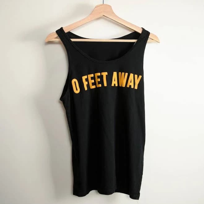 0 Feet Away Unisex S. Basic Black Tank Top W/yellow Graphic Print