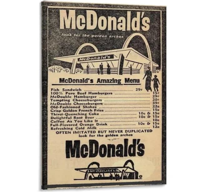 Vintage McDonalds Menu Poster Print Retro 1950s Fast Food Wall Art Sepia Kitchen Decor Nostalgic Hamburger Restaurant Sign