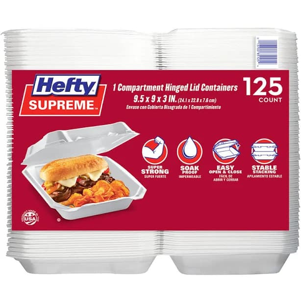 Hefty Supreme Foam Hinged Lid Container
