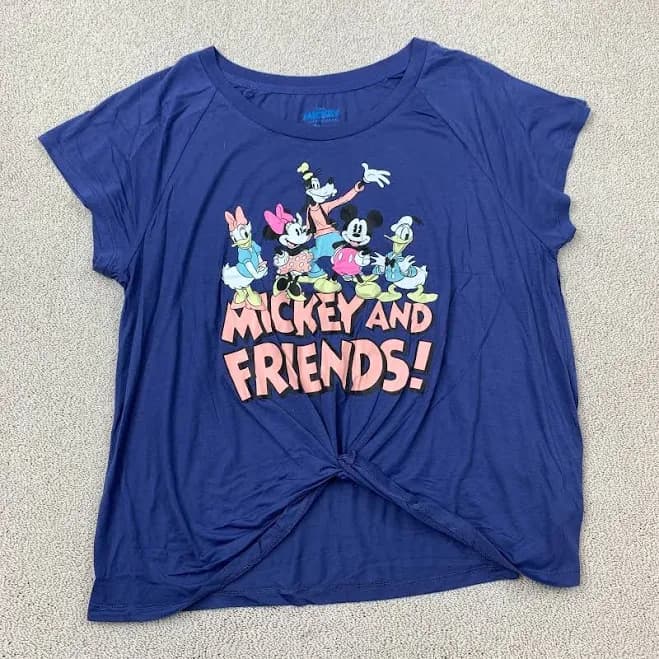 Disney Mickey And Friends Pajama Top Women's Plus 1x Blue Twist Hem