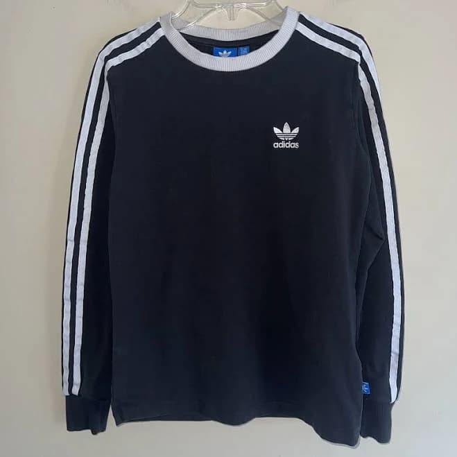 Adidas Women Black Long Sleeve Tshirt Xs Retro Logo Athletic White