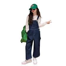 Rolanko Girls Overalls Denim Bib Distressed Jumpsuit Kids Blue Baggy Jean Pants 4-14 Years with Pockets, C1-dark Blue, 11-12 years: Buy Online at Best Price in UAE - Amazon.ae