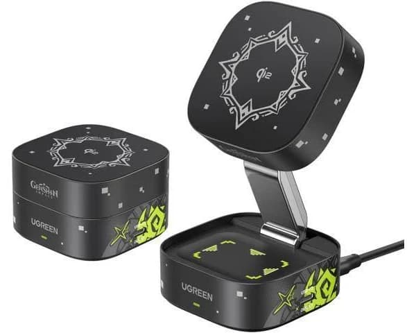 MagFlow Qi2 Foldable Charging Station, 2-in-1 Fast Wireless Charger Compatible with iPhone 17/17 Air/17 Pro/17 Pro Max 16 15 14 13 12, Airpods3 2 Pro (No AC Adapter), Genshin Impact Edition