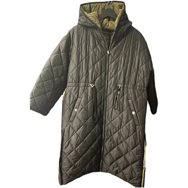 Maje Black Quilted Polyester Puffer Coat with Green Lining