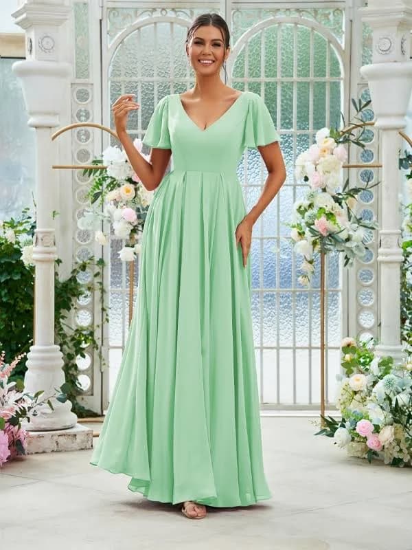 2025 Bridesmaid Dress A-Line Long Chiffon neck