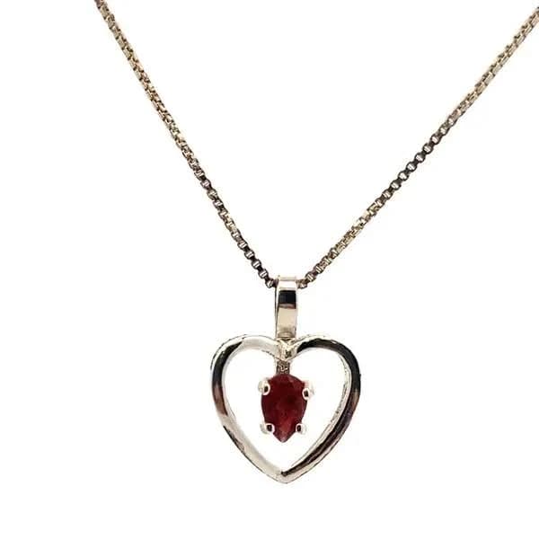 Pear Shaped Garnet Heart Pendant in Silver