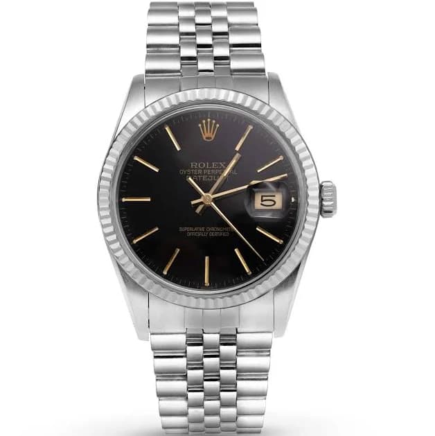 Rolex Datejust 16014 Fluted Bezel Watch 36mm Black Index Dial