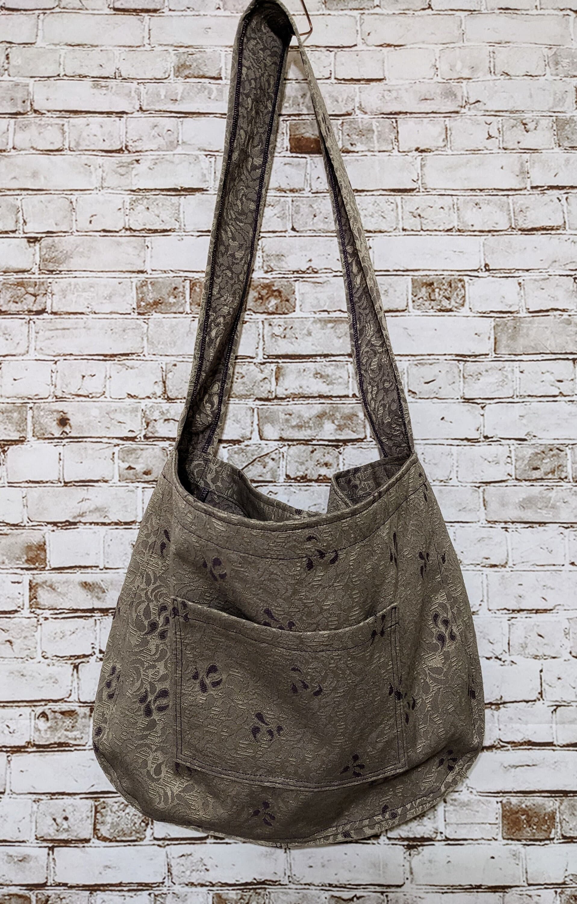 Taupe Brocade Tote Bag With Purple Corduroy Trim, Handmade Shopping or Market Bag With Beige Waterproof Lining, Travel Tote Bag or Book Bag - Etsy