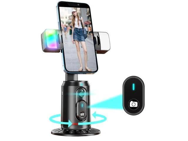 360° Auto Face Tracking Tripod, Smart Selfie Stabilizer with RGB Fill (Black)
