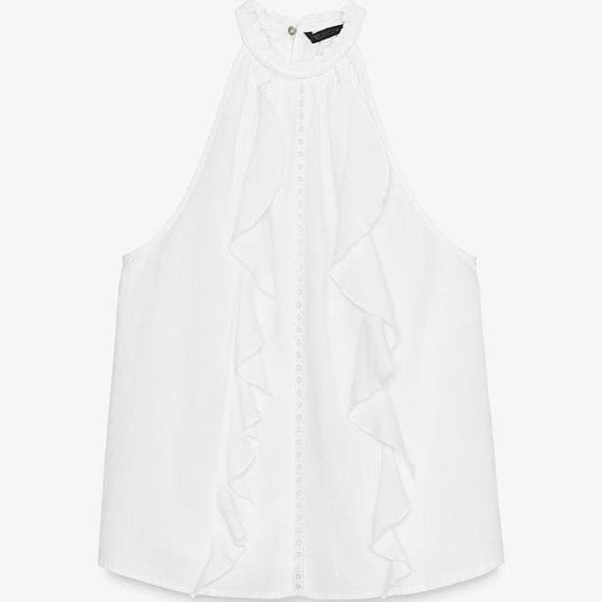 Zara Women's Ramie Ruffle Halter Top