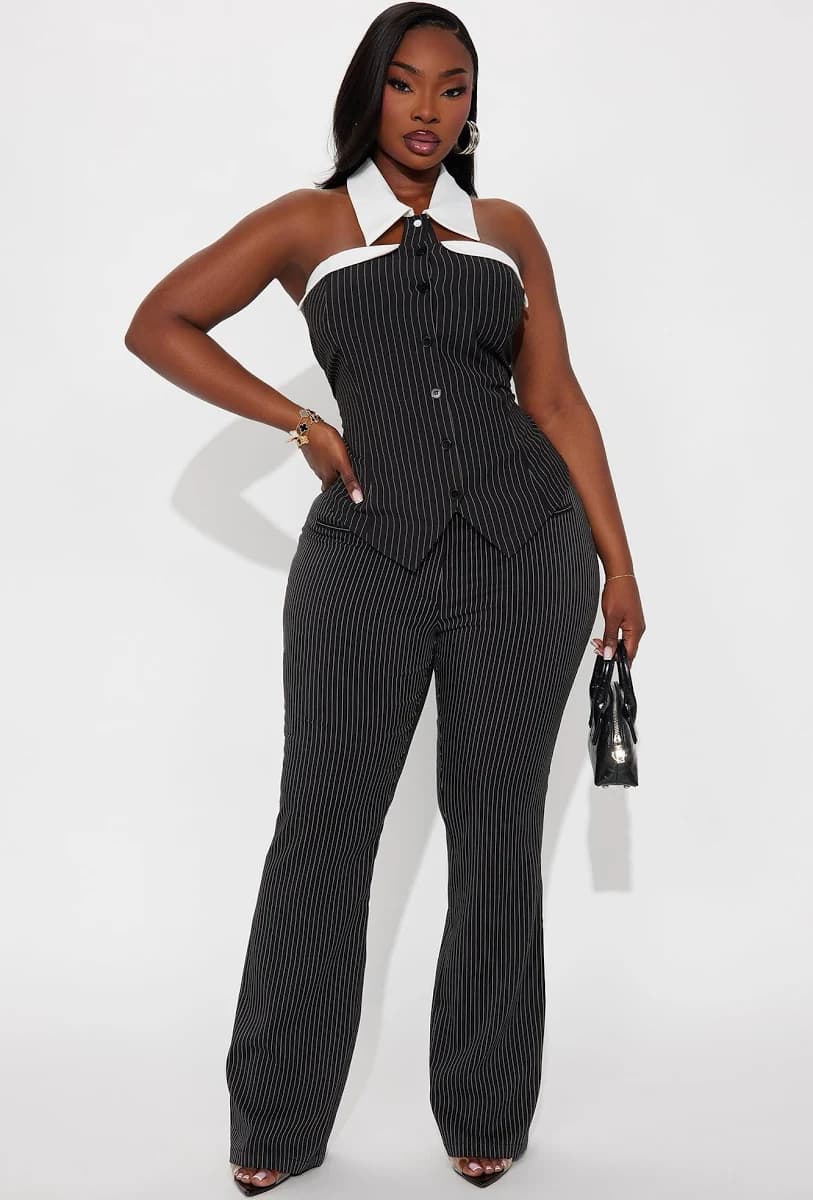 Fashion Nova Giana Pinstripe Belted Trouser Pants