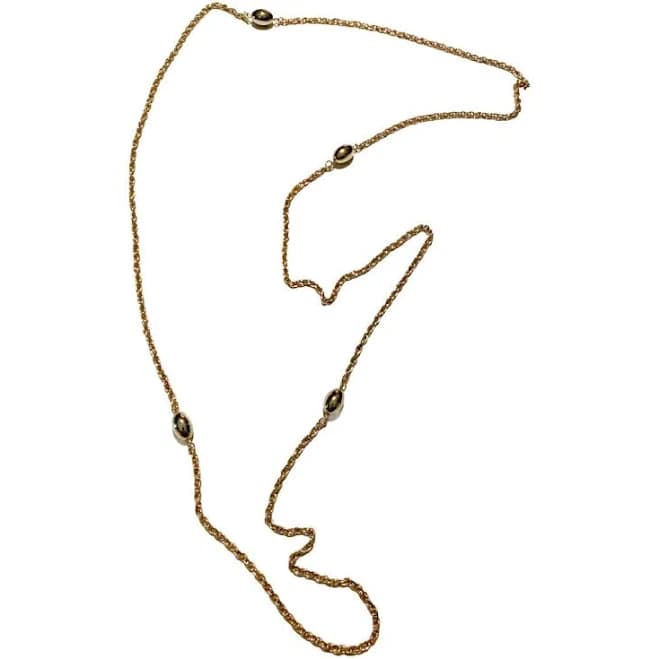 1970s Long Layering Necklace with Chain and Oval Bead