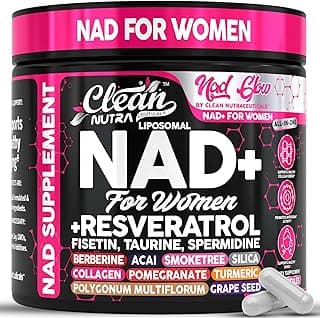 NAD+ Resveratrol Supplement for Women NAD Turmeric Vitamin C Acai Pomegranate Collagen Peptides Nicotinamide Fisetin Vitamin E Polygonum Multiflorum Berberine 90 Capsules by Clean Nutra