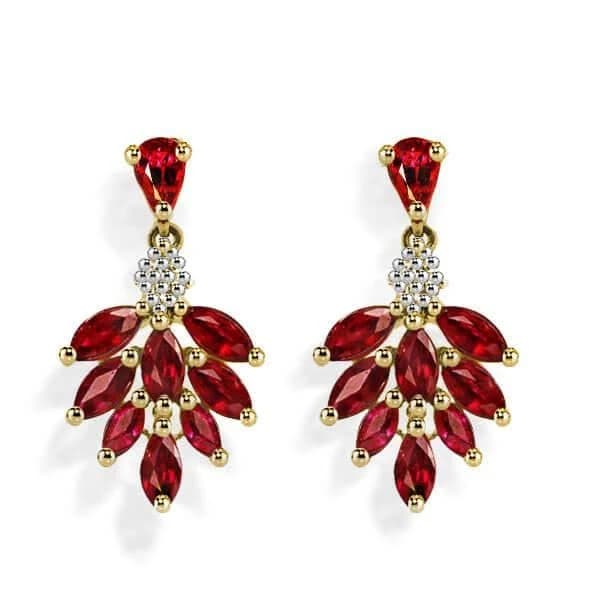 Italojewelry Flower Fire Design Two Tone Garnet Drop Designer Earrings