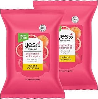 Face Wipes for Women and Men, Brightening Facial Cleansing Wipes for use as a Make Up Remover, Cleaning, Soothing, Grapefruit (Pack of 2)