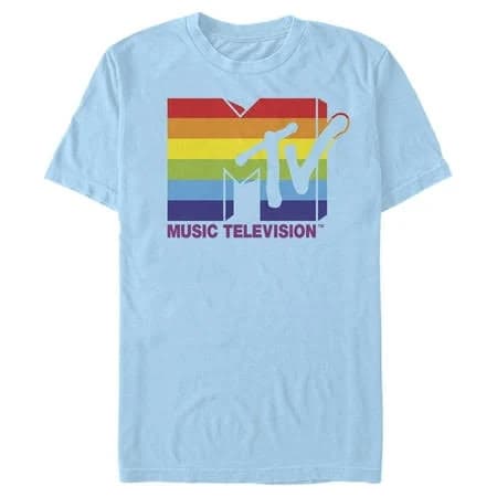 MTV Men's Horizontal Rainbow Logo T-Shirt