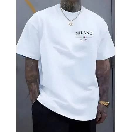 General Men's Casual Cotton T-Shirt | Milan Italy Print | Regular Fit Short Sleeve | Breathable All-Season Tee | Machine Washable for Sports & Leisure