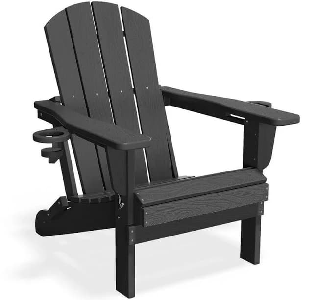 JEAREY Classic Folding Plastic Adirondack Chairs with 2-Cup Holders-Weather Resistant Patio Outdoor Chair