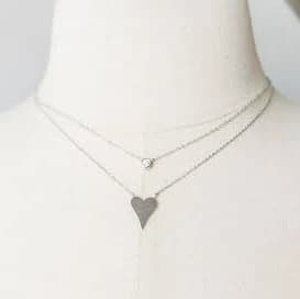 Sterling Silver Minimalist CZ Heart Charm Layer Necklace
